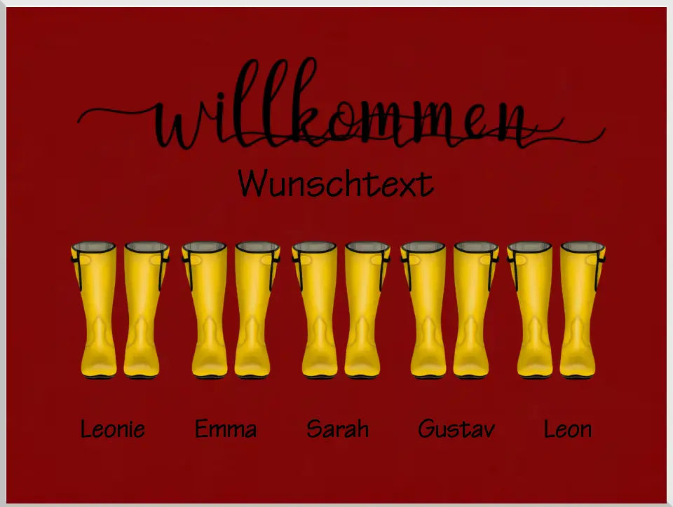 Poster Gummistiefel - Personalisiertes Familienbild 1-5 Personen mit Wunschtext - Geburtstagsgeschenk, Weihnachtsgeschenk