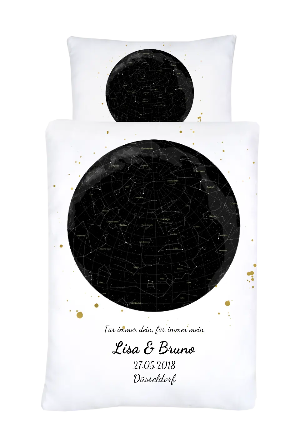 Hochzeitsgeschenk Just Married | Personalisierter Bettbezug Kreis | Geschenk zur Hochzeit, Valentin, Liebe im Sternkarte/Sternenhimmel Design