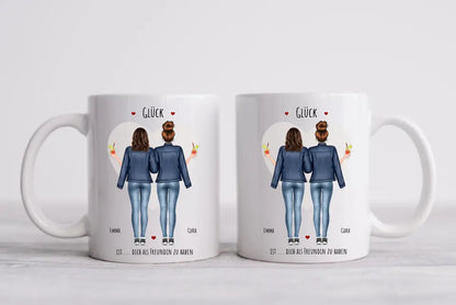 Glück 2 Beste Freundinnen Geschenk Tasse personalisiert, Geschenk Schwester, Kollegin