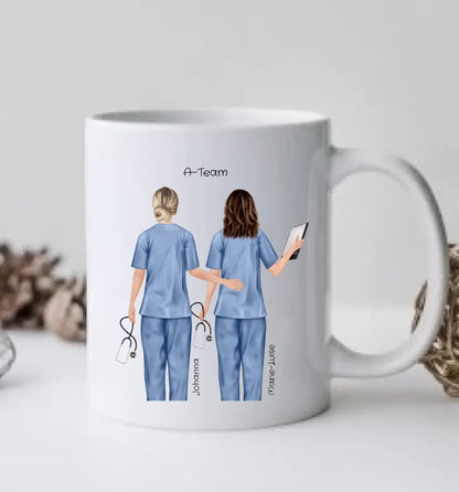 2 Beste Krankenschwester Team Tasse personalisiert, Kaffeebecher, Geschenkidee Kollegin, Tassendruck, Ostern, Pflegerin, Ärztin