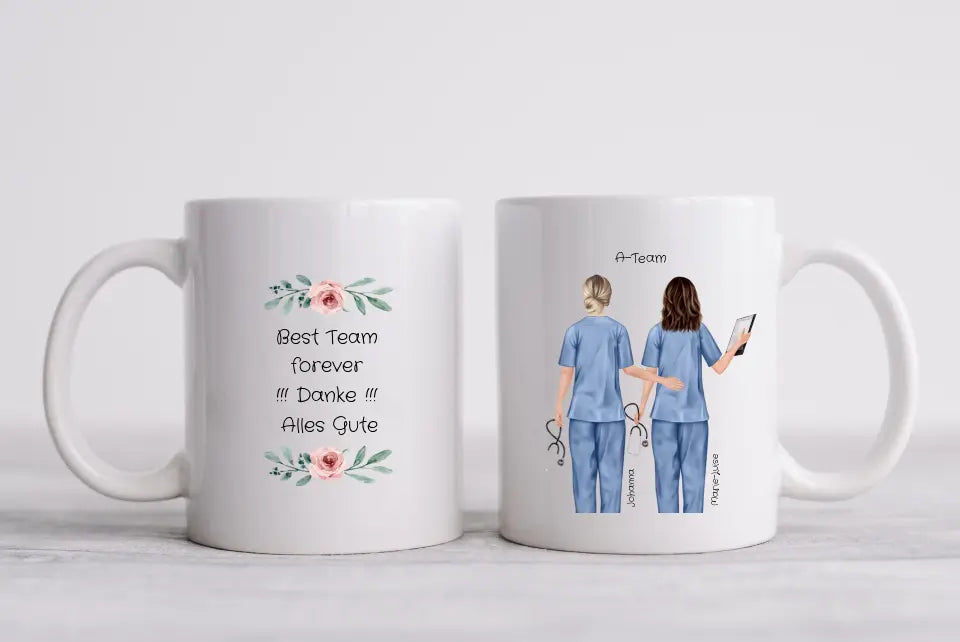 2 Beste Krankenschwester Team Tasse personalisiert, Kaffeebecher, Geschenkidee Kollegin, Tassendruck, Ostern, Pflegerin, Ärztin