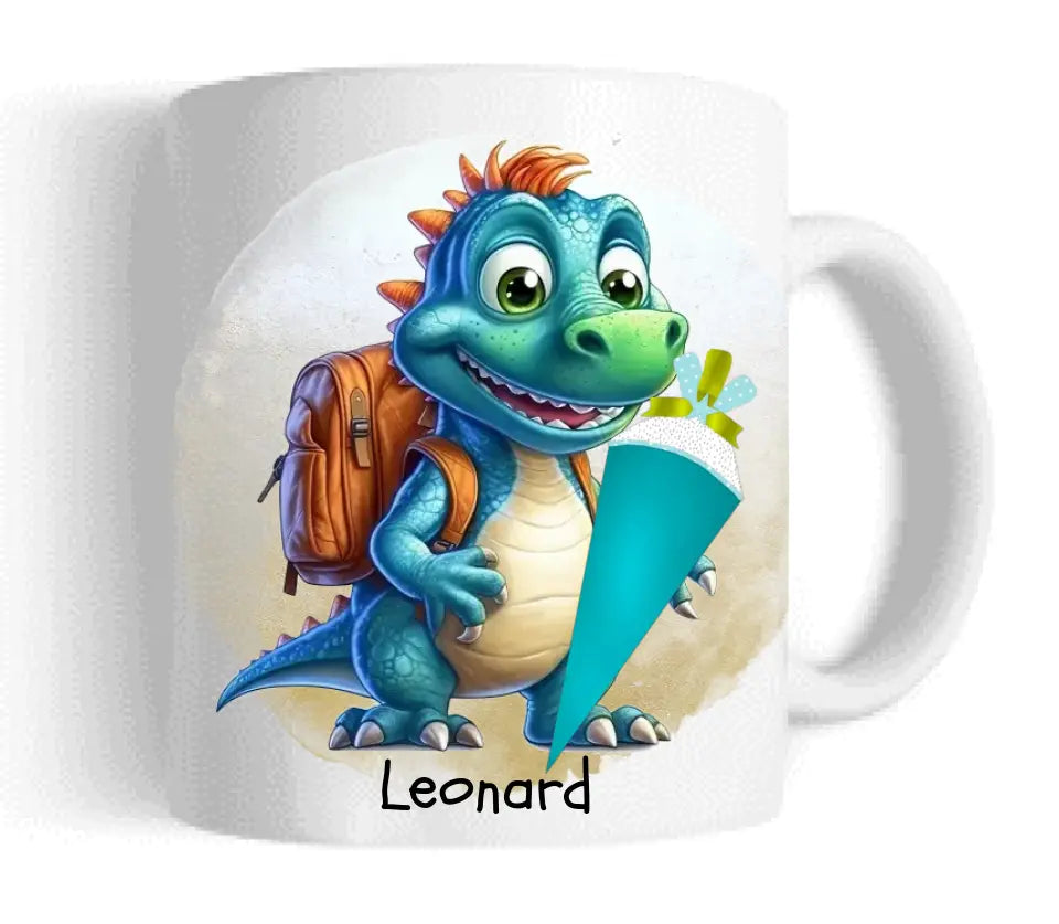 Personalisiertes Schulkind-Tasse 'Hurra, Ich Bin Ein Schulsaurus!' - 330 Ml, Keramik, Für Dino-Fans Zur Einschulung