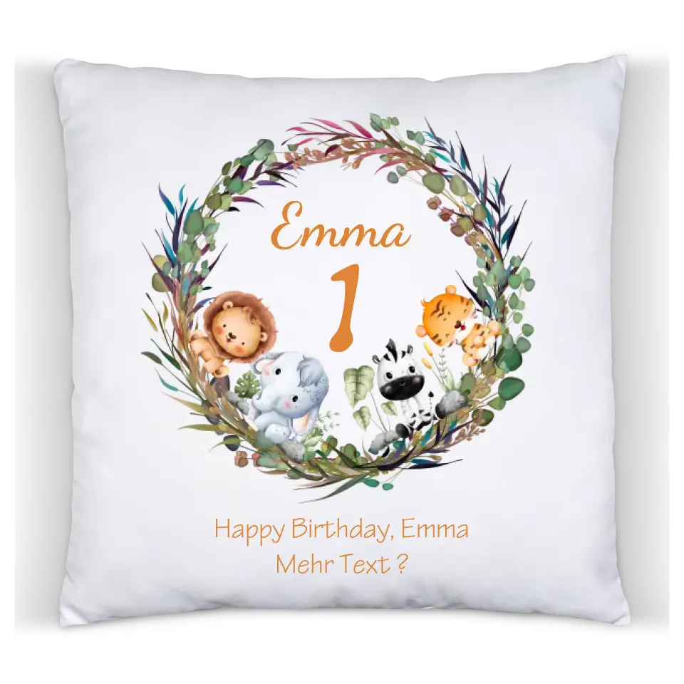 1.-10.  Geburtstag Geschenk Mädchen Junge | Kissen Geschenk mit Name / Geburtstagszahl personalisiert Tiere