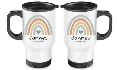 Personalisierter Becher Kinder aus Edelstahl mit Regenbogen  Namen und Text Junge | Kinderbecher Geschenk Einschulung & Geburtstag | Edelstahl-Thermobecher für Kinder personalisiert