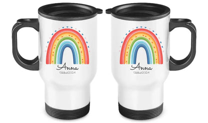 Personalisierter Becher Kinder aus Edelstahl mit Regenbogen  Namen und Text | Kinderbecher Geschenk Einschulung & Geburtstag | Edelstahl-Thermobecher für Kinder personalisiert