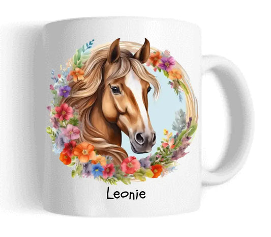 Schulanfang Kindertasse Schulkind oder  Geburtstagsgeschenk - Emaille Kinderbecher Pferd Einschulung mit Namen