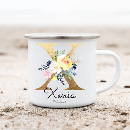 Schulanfang Kindertasse Schulkind 2024 - Emaille Kinderbecher Einschulung mit Namen personalisiert - Einschulungsgeschenk