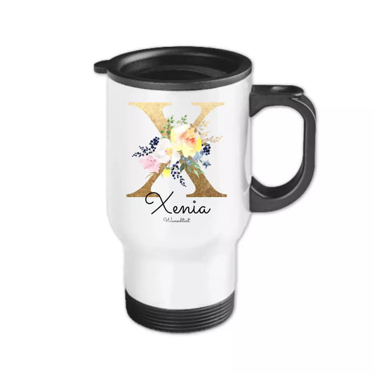 Personalisierter Becher aus Edelstahl mit Buchstabe / Monogramm, Namen und Text