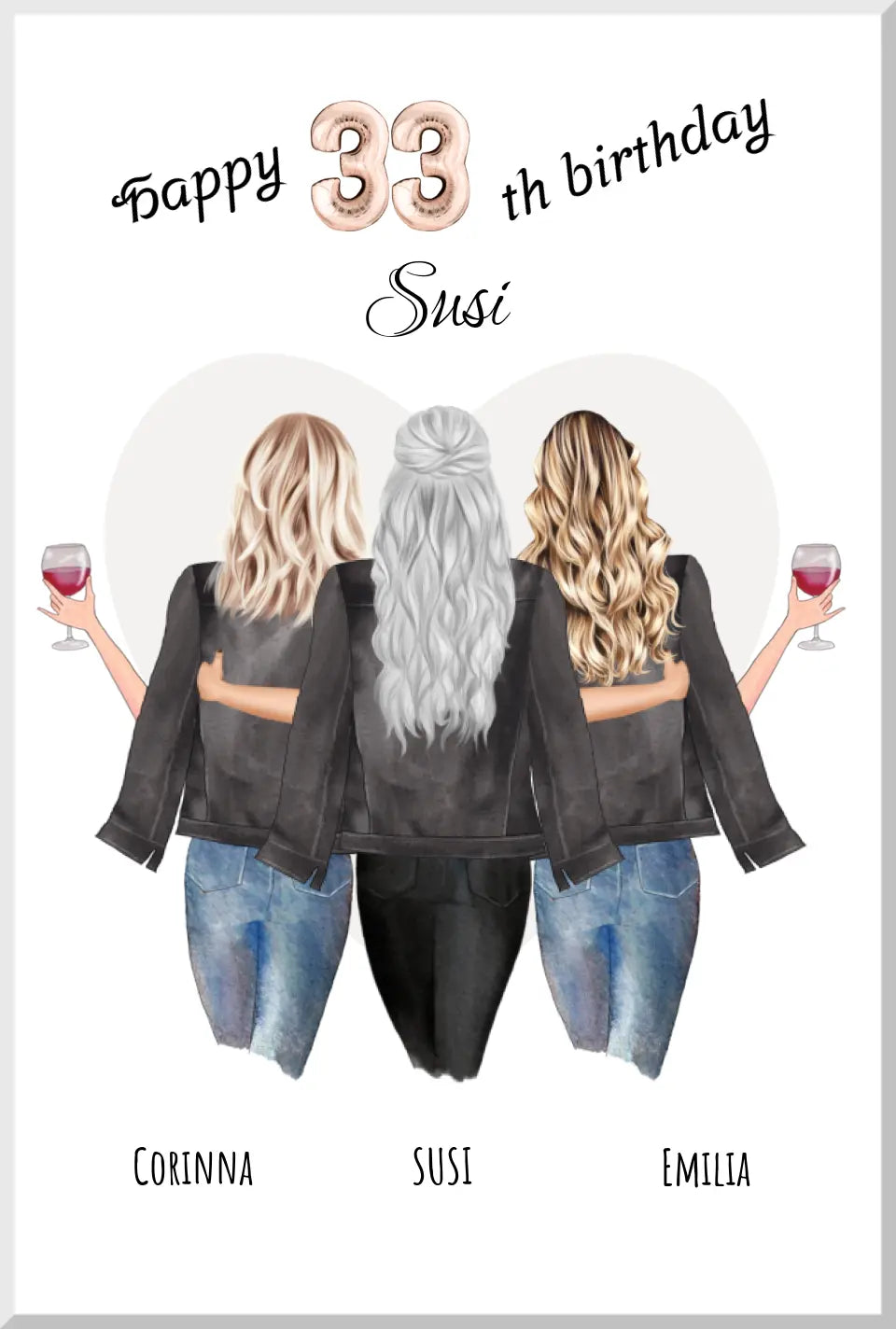 Beste Freundin 33 Geburtstag Bild Poster Geschenk | Frau 30, 40, 50 Geburtstag Geschenk Name