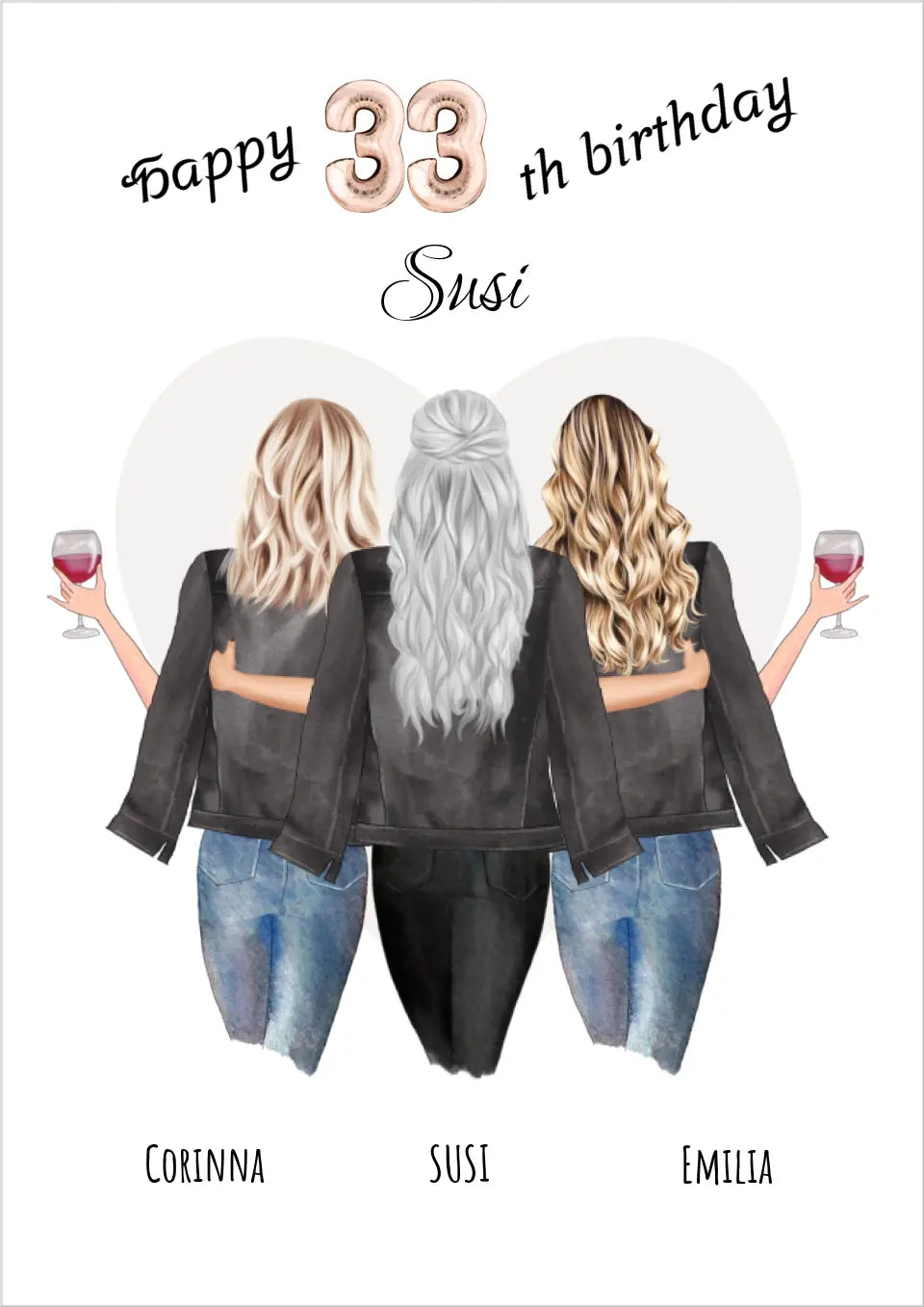 Beste Freundin 33 Geburtstag Bild Poster Geschenk | Frau 30, 40, 50 Geburtstag Geschenk Name