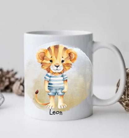 Kindertasse Geschenk Geburtstag Mädchen / Junge Kinderbecher Löwe personalisiert | Weihnachtsgeschenk