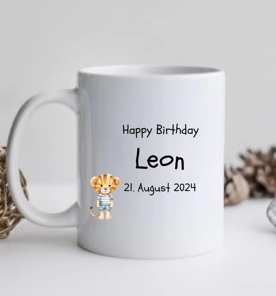 Kindertasse Geschenk Geburtstag Mädchen / Junge Kinderbecher Löwe personalisiert | Weihnachtsgeschenk