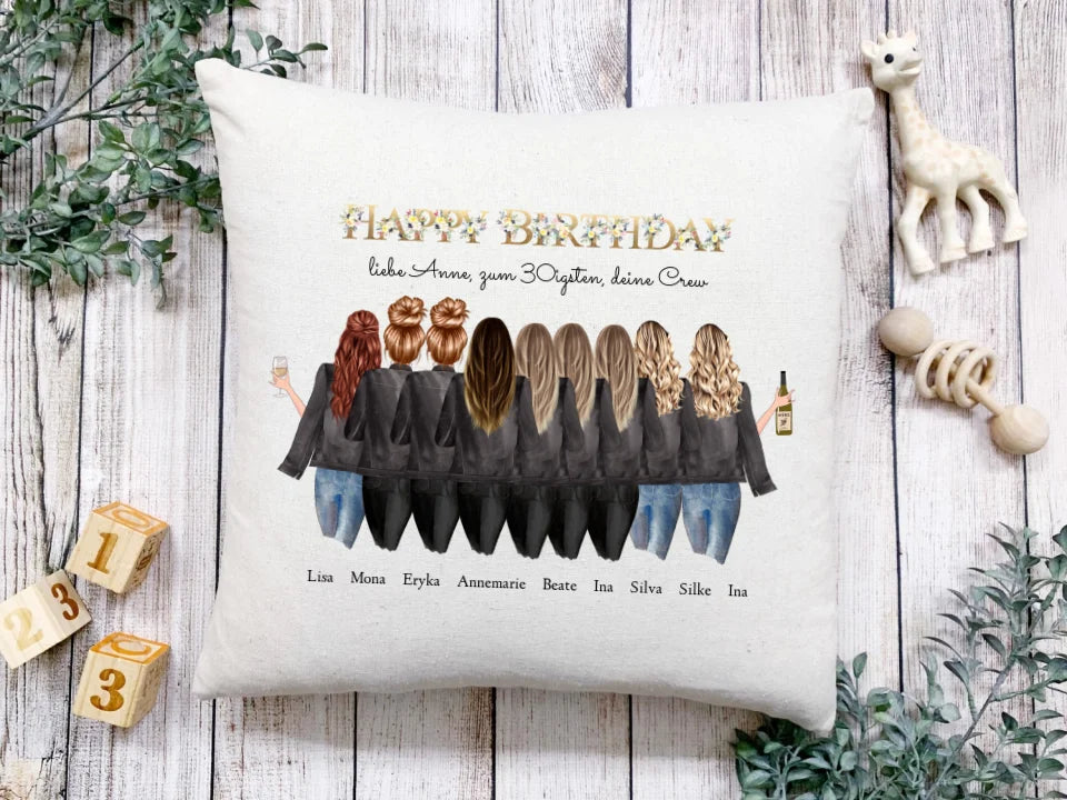 Geschenk 30 Geburtstag Freundin - Deko Kissen personalisiert | 9 Freundinnen Geburtstagsgeschenk
