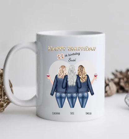 Geschenk Personalisierte Tasse zum 33. Geburtstag Geschenk für Freundin / Frau - 3 Freundinnen mit Name