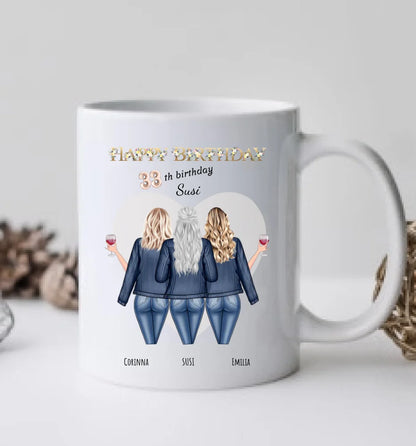 Geschenk Personalisierte Tasse zum 33. Geburtstag Geschenk für Freundin / Frau - 3 Freundinnen mit Name