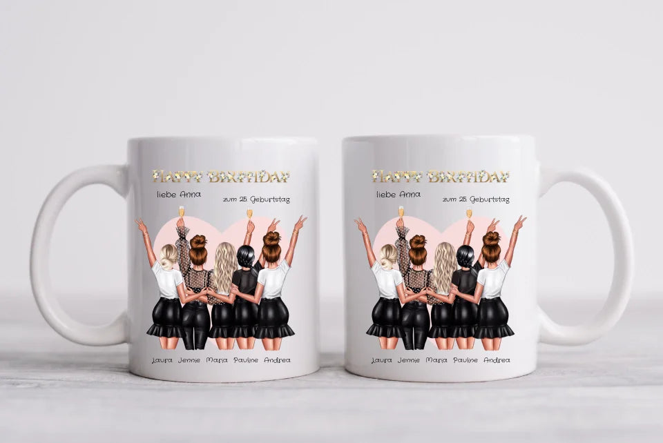 25. Geburtstag Geschenk Frau - Geschenk für Freundin / 5 Freundinnen Tasse personalisiert - Becher für Mädchen mit Name & Geburtstagsdatum