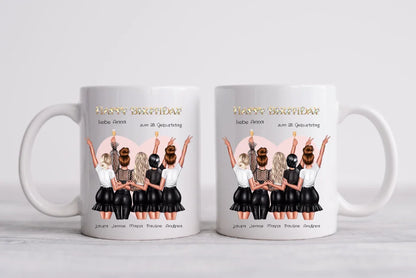 25. Geburtstag Geschenk Frau - Geschenk für Freundin / 5 Freundinnen Tasse personalisiert - Becher für Mädchen mit Name & Geburtstagsdatum