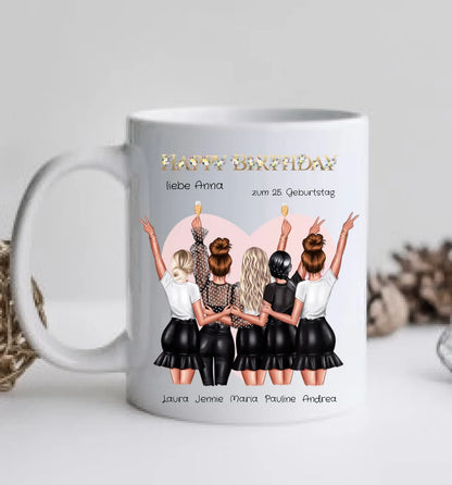 25. Geburtstag Geschenk Frau - Geschenk für Freundin / 5 Freundinnen Tasse personalisiert - Becher für Mädchen mit Name & Geburtstagsdatum