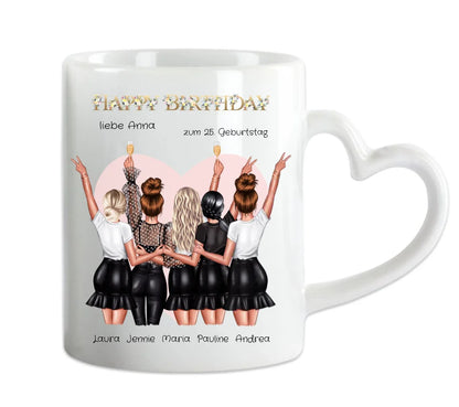 25. Geburtstag Geschenk Frau - Geschenk für Freundin / 5 Freundinnen Tasse personalisiert - Becher für Mädchen mit Name & Geburtstagsdatum