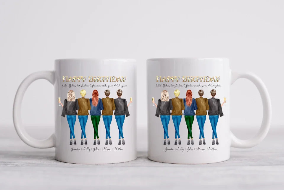 Personalisierte Tasse 40. Geburtstag Geschenk Freundin - Geschenkidee Frau / 5 Freundinnen mit Name