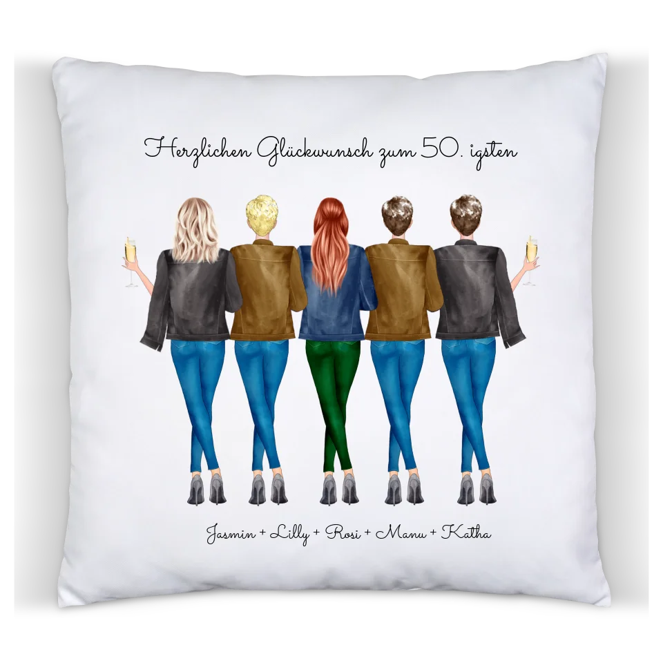 50 Geburtstag Geschenk Freundin & Frauen -  personalisiertes Kissen 5 Freundinnen - Geschenkidee 30 Geburtstag Schwester, Kollegin