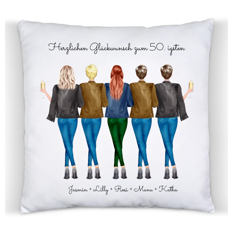 50 Geburtstag Geschenk Freundin & Frauen -  personalisiertes Kissen 5 Freundinnen - Geschenkidee 30 Geburtstag Schwester, Kollegin
