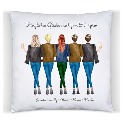 50 Geburtstag Geschenk Freundin & Frauen -  personalisiertes Kissen 5 Freundinnen - Geschenkidee 30 Geburtstag Schwester, Kollegin