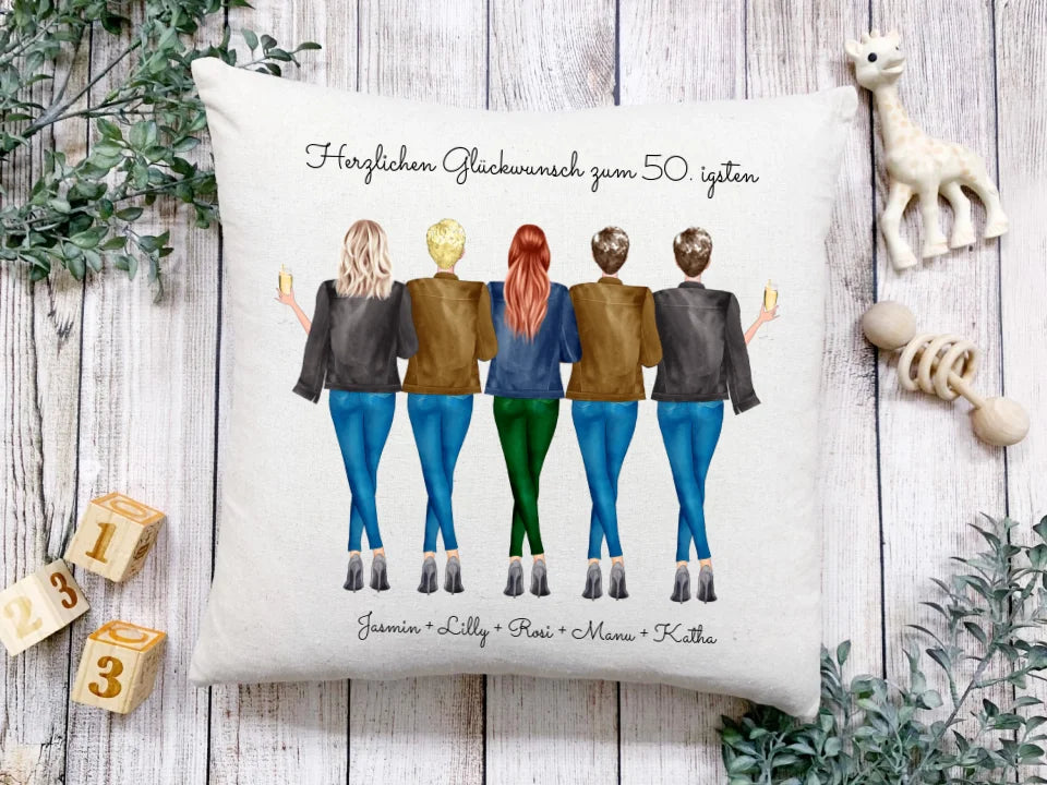 50 Geburtstag Geschenk Freundin & Frauen -  personalisiertes Kissen 5 Freundinnen - Geschenkidee 30 Geburtstag Schwester, Kollegin
