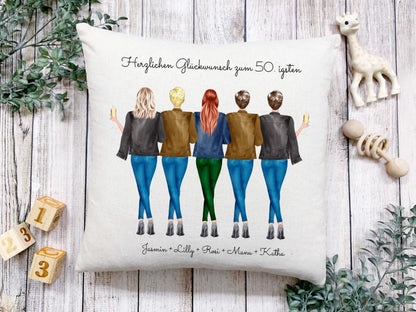 50 Geburtstag Geschenk Freundin & Frauen -  personalisiertes Kissen 5 Freundinnen - Geschenkidee 30 Geburtstag Schwester, Kollegin