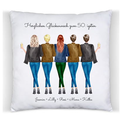 50 Geburtstag Geschenk Freundin & Frauen -  personalisiertes Kissen 5 Freundinnen - Geschenkidee 30 Geburtstag Schwester, Kollegin