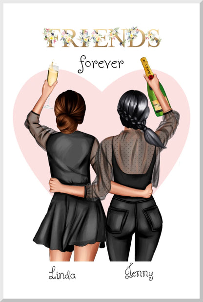2 Beste Freundinnen Poster Bild Geschenk personalisiert | Geburtstagsgeschenk Schwester - Weihnachtsgeschenk