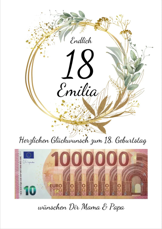 Geldgeschenk Wunscherfüller 18 Geburtstag - Personalisiertes Geschenk, Geburtstagsgeschenk 1. Million