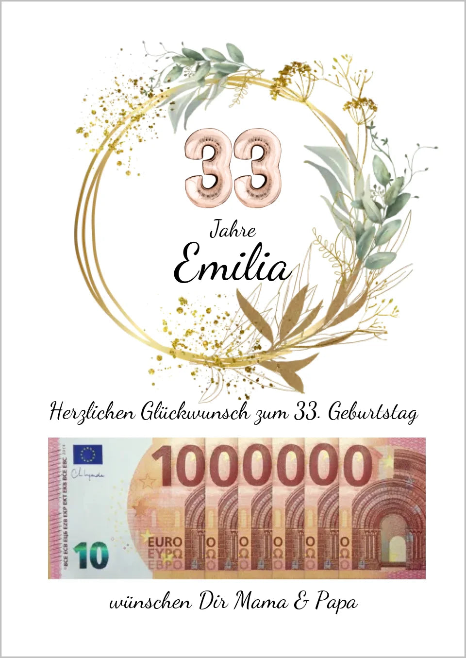 33 Geburtstag Geldgeschenk Wunscherfüller zum Geburtstag, Geburtstagsgeschenk 1. Million