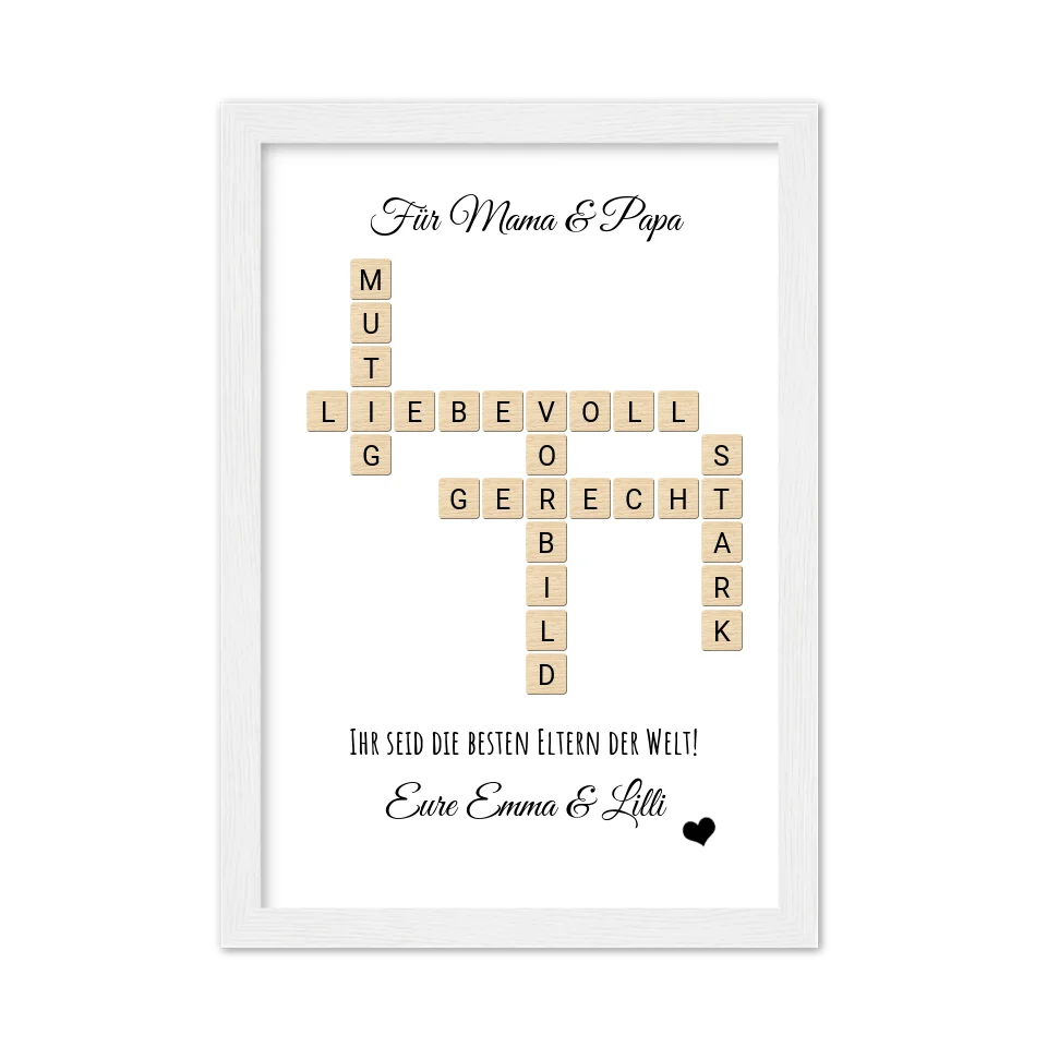 Eltern Weihnachtsgeschenk mit Namen personalisiert Bild im Scrabble Style