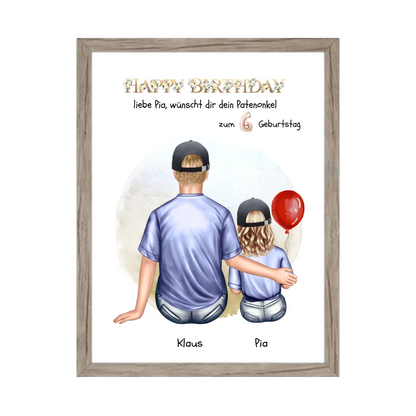 Geburtstagsgeschenk Patenonkel mit Patenkind Mädchen / Junge Poster, Leinwandbild