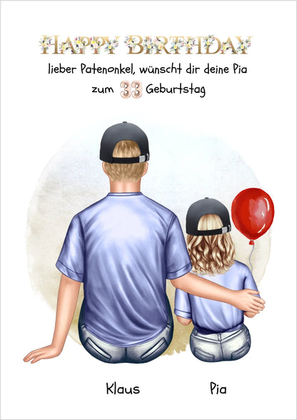 Geburtstagsgeschenk Patenonkel mit Patenkind Mädchen / Junge Poster, Leinwandbild - Weihnachtsgeschenk
