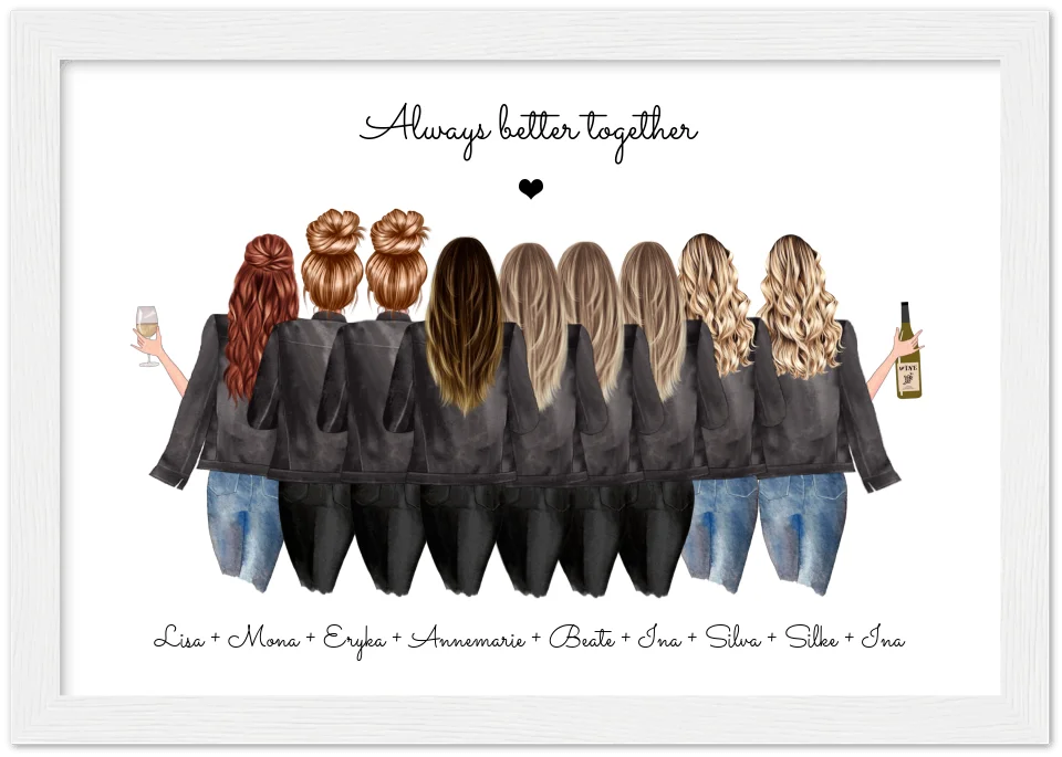 9 Freundinnen Poster individuell mit Namen Spruch personalisieren - Geburtstagsgeschenk & Weihnachtsgeschenk