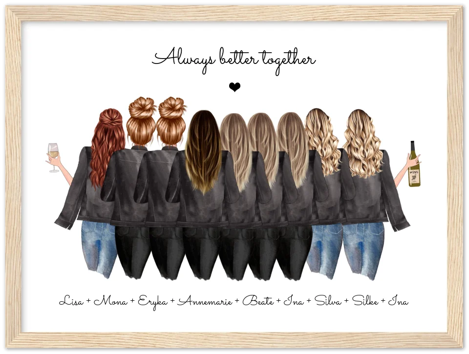 9 Freundinnen Poster individuell mit Namen Spruch personalisieren - Geburtstagsgeschenk & Weihnachtsgeschenk