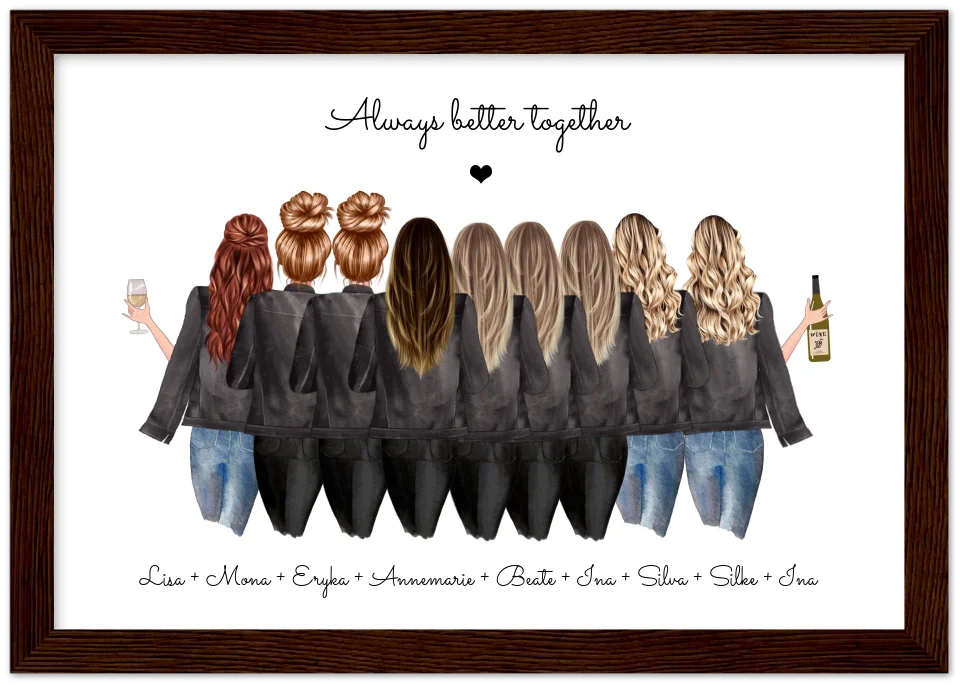 9 Freundinnen Poster individuell mit Namen Spruch personalisieren - Geburtstagsgeschenk & Weihnachtsgeschenk