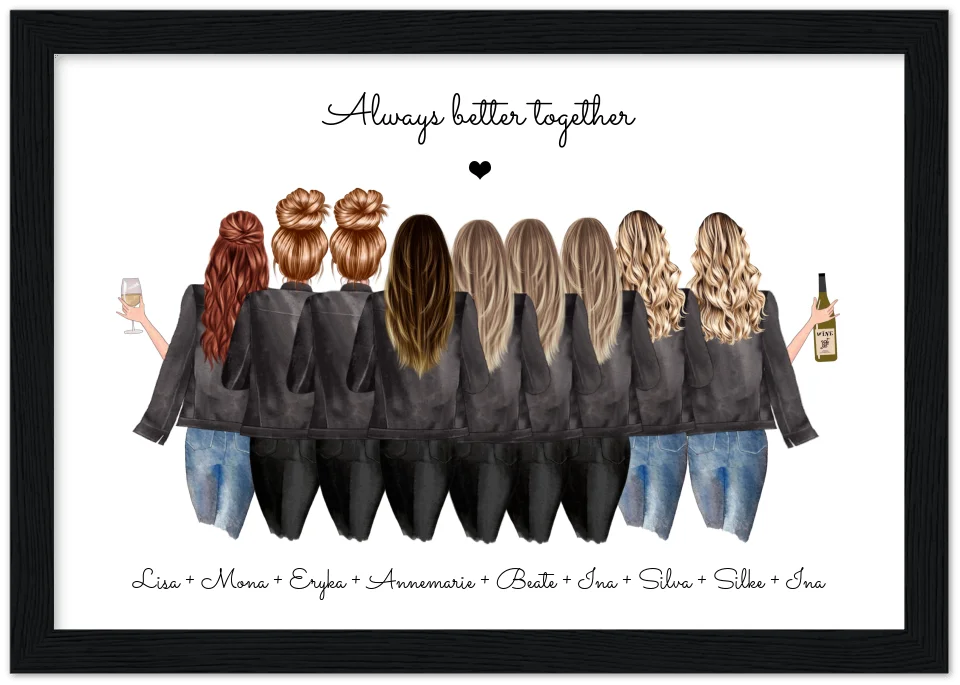 9 Freundinnen Poster individuell mit Namen Spruch personalisieren - Geburtstagsgeschenk & Weihnachtsgeschenk