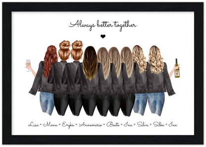 9 Freundinnen Poster individuell mit Namen Spruch personalisieren - Geburtstagsgeschenk & Weihnachtsgeschenk