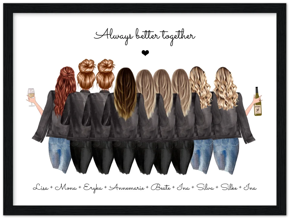 9 Freundinnen Poster individuell mit Namen Spruch personalisieren - Geburtstagsgeschenk & Weihnachtsgeschenk