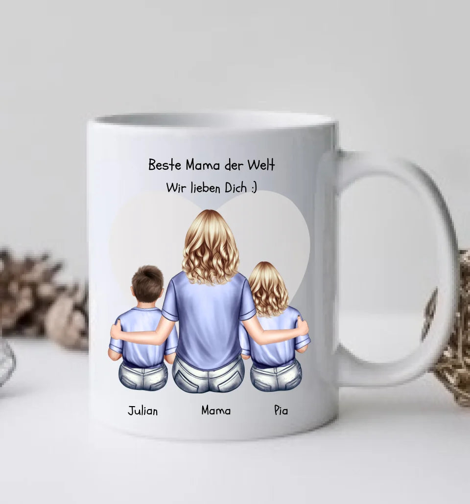 Muttertagsgeschenk personalisierte Tasse Mama mit 2 Kindern - Geschenk Muttertag - Geburtstagsgeschenk Mama