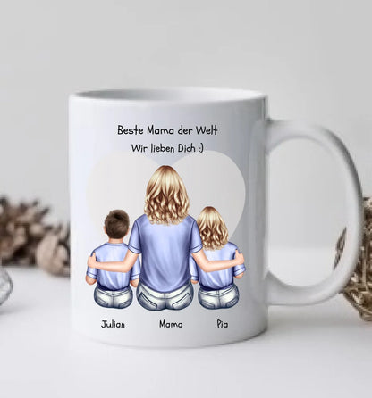 Muttertagsgeschenk personalisierte Tasse Mama mit 2 Kindern - Geschenk Muttertag - Geburtstagsgeschenk Mama