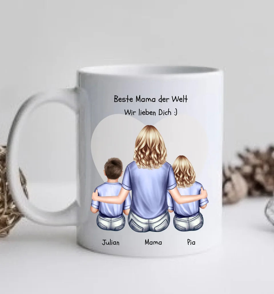 Muttertagsgeschenk personalisierte Tasse Mama mit 2 Kindern - Geschenk Muttertag - Geburtstagsgeschenk Mama