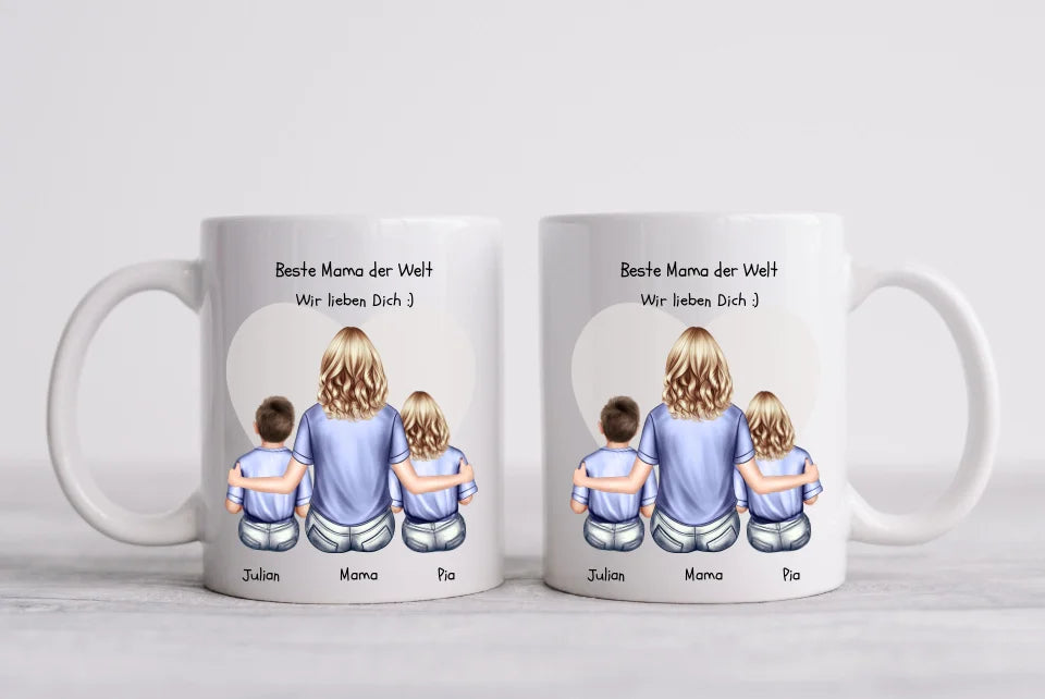 Muttertagsgeschenk personalisierte Tasse Mama mit 2 Kindern - Geschenk Muttertag - Geburtstagsgeschenk Mama