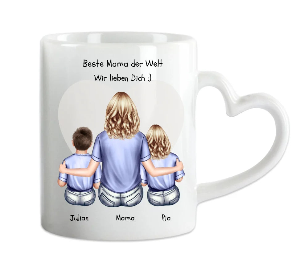 Muttertagsgeschenk personalisierte Tasse Mama mit 2 Kindern - Geschenk Muttertag - Geburtstagsgeschenk Mama