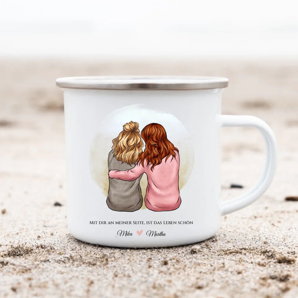 2 beste Freundinnen Geburtstagsgeschenk - Emaille Tasse Emaillebecher mit Namen personalisiert- Friends Weihnachtsgeschenk
