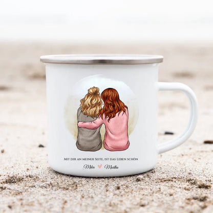 2 beste Freundinnen Geburtstagsgeschenk - Emaille Tasse Emaillebecher mit Namen personalisiert- Friends Weihnachtsgeschenk