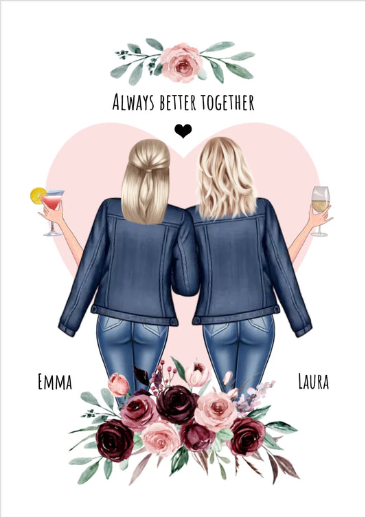 Beste Freundin Bild ♥ Poster Geschenk zum Geburtstag, auch für Schwester, Mama, Kollegin